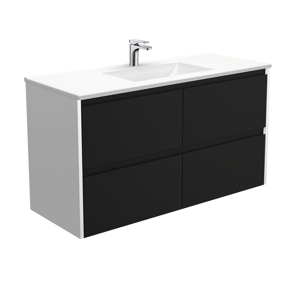 Vanessa Amato 1200 Satin Black Wall-Hung Vanity, Satin White Panels
