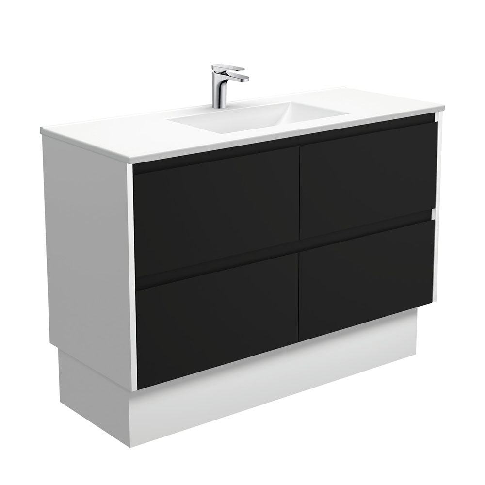 Vanessa Amato 1200 Satin Black Vanity On Kick, Satin White Panels