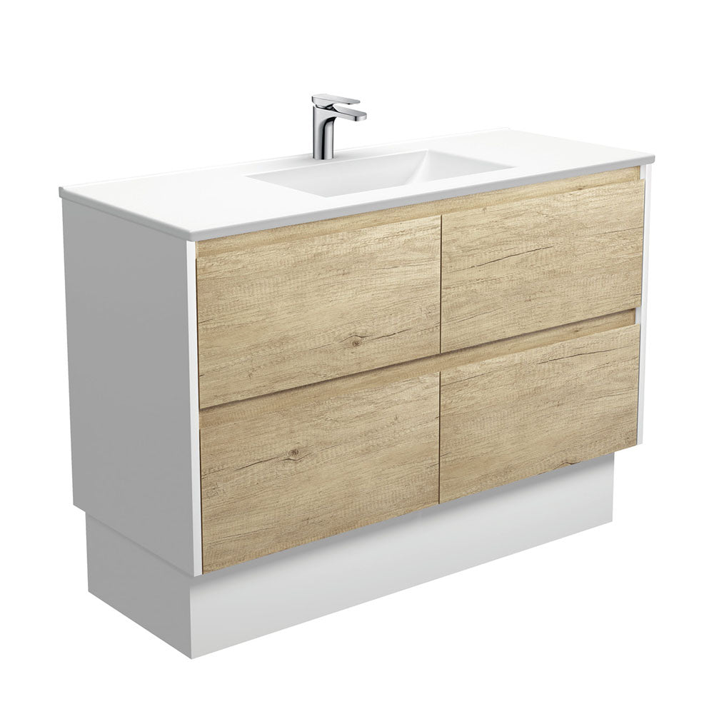 Vanessa Amato 1200 Scandi Oak Vanity On Kick, Satin White Panels