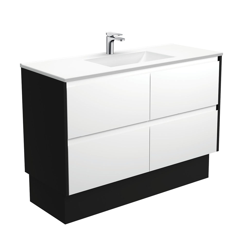 Vanessa Amato 1200 Satin White Vanity On Kick, Satin Black Panels