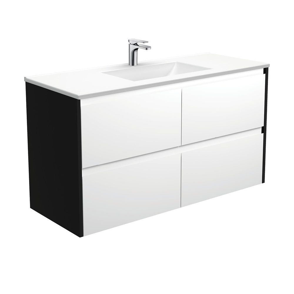 Vanessa Amato 1200 Satin White Wall-Hung Vanity, Satin Black Panels