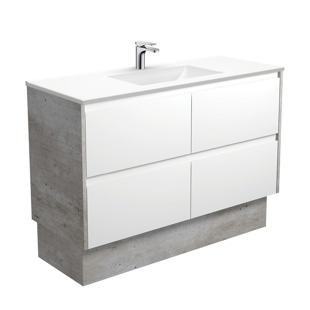 Vanessa Amato 1200 Satin White Vanity On Kick, Industrial Panels