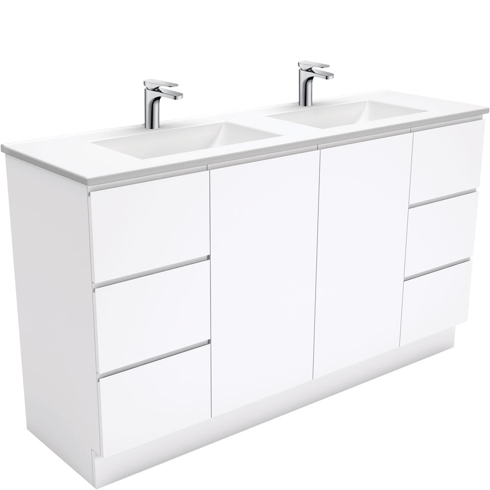 Vanessa Fingerpull Gloss White 1500 Double Bowl Vanity On Kickboard