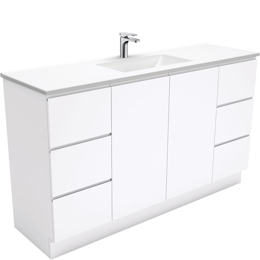 Vanessa Fingerpull Gloss White 1500 Single Bowl Vanity On Kickboard