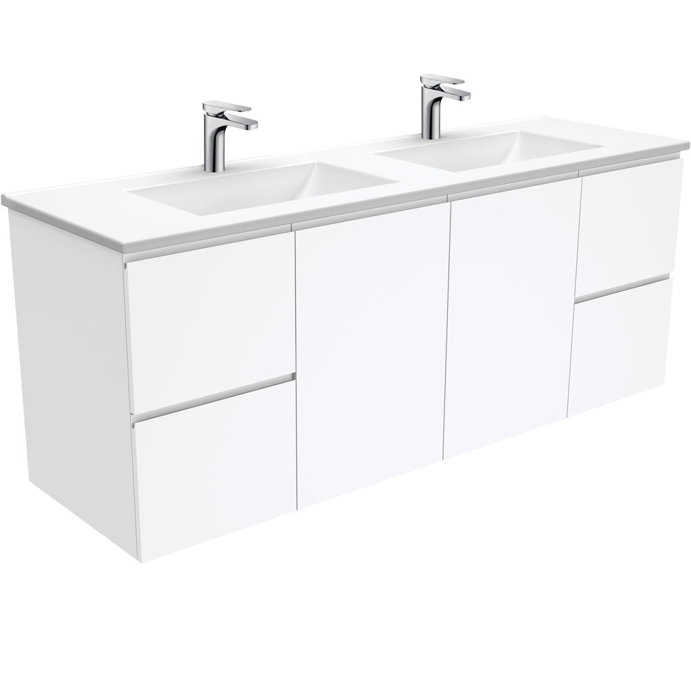 Vanessa Fingerpull Gloss White 1500 Double Bowl Wall-Hung Vanity
