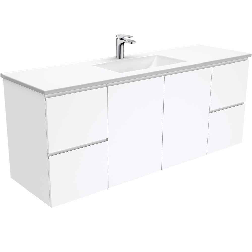 Vanessa Fingerpull Gloss White 1500 Single Bowl Wall-Hung Vanity