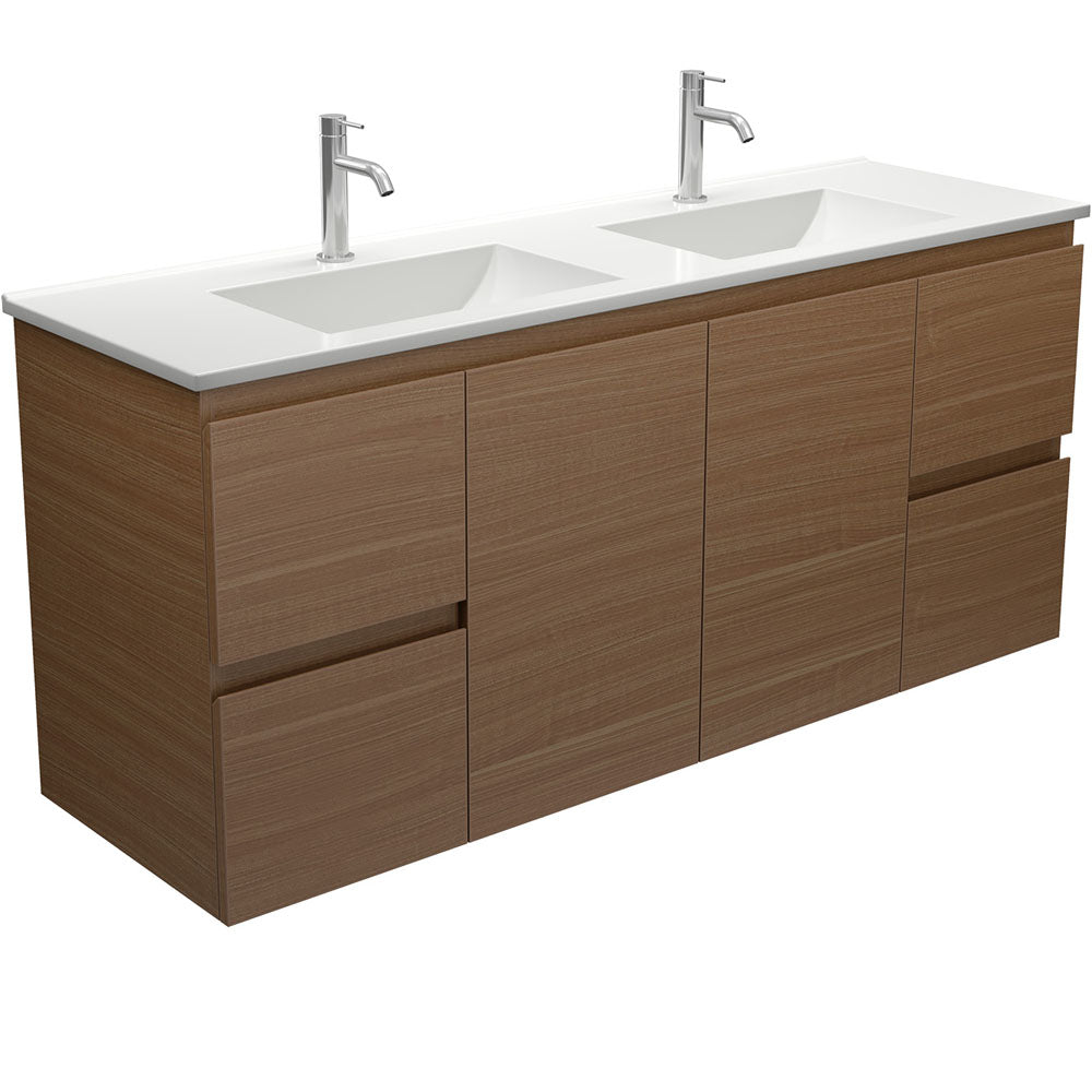 Vanessa Edge Walnut 1500 Double Bowl Wall Hung Vanity