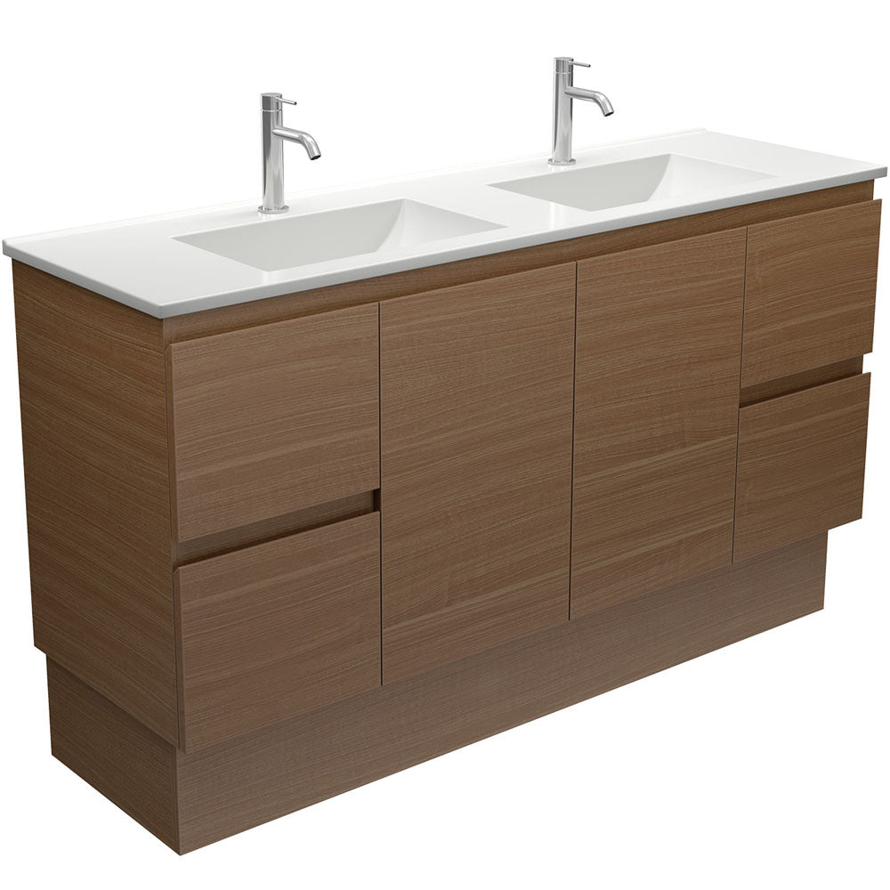 Vanessa Edge Walnut 1500 Double Bowl Vanity on Kick