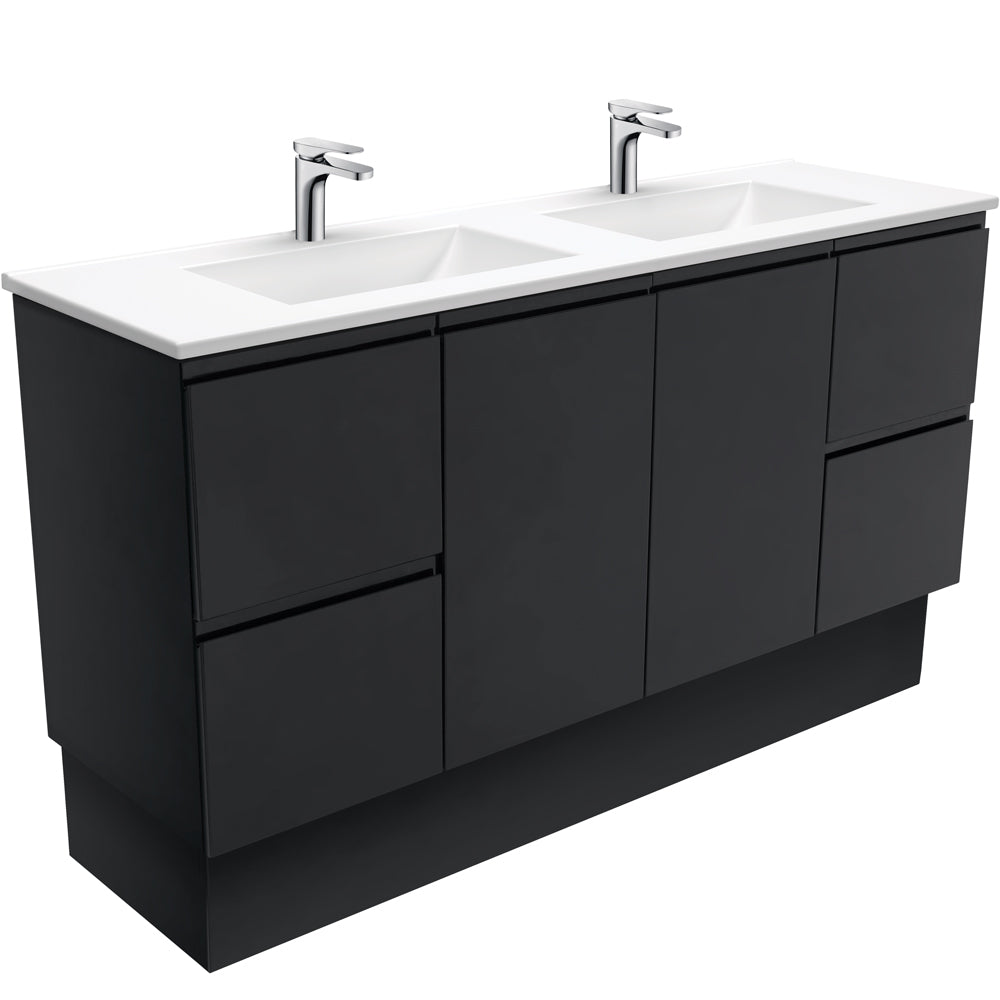 Vanessa Fingerpull Satin Black 1500 Double Bowl Vanity On Kickboard
