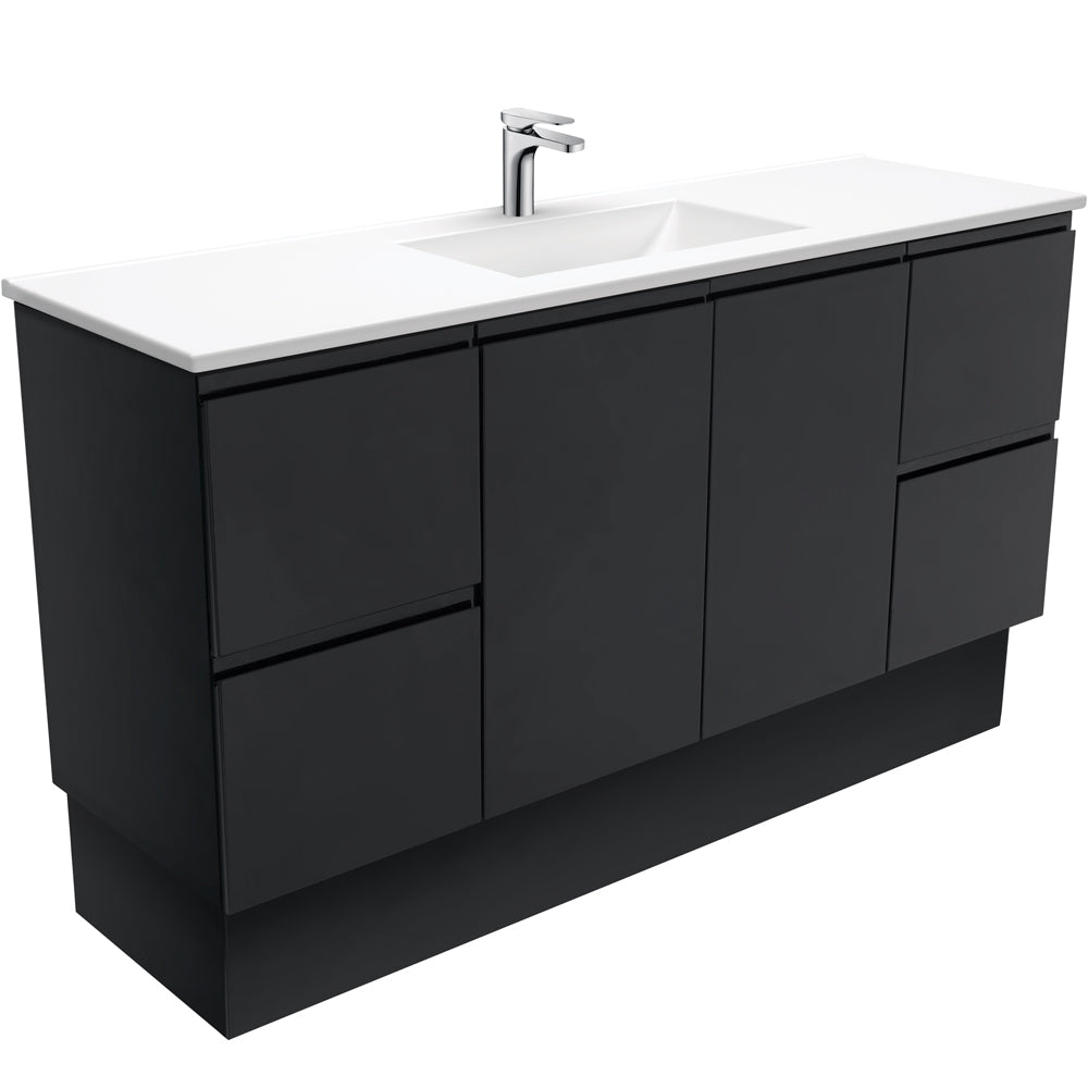 Vanessa Fingerpull Satin Black 1500 Single Bowl Vanity On Kickboard