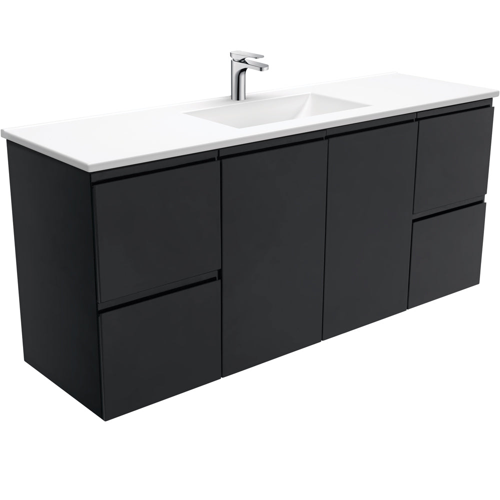Vanessa Fingerpull Satin Black 1500 Single Bowl Wall-Hung Vanity