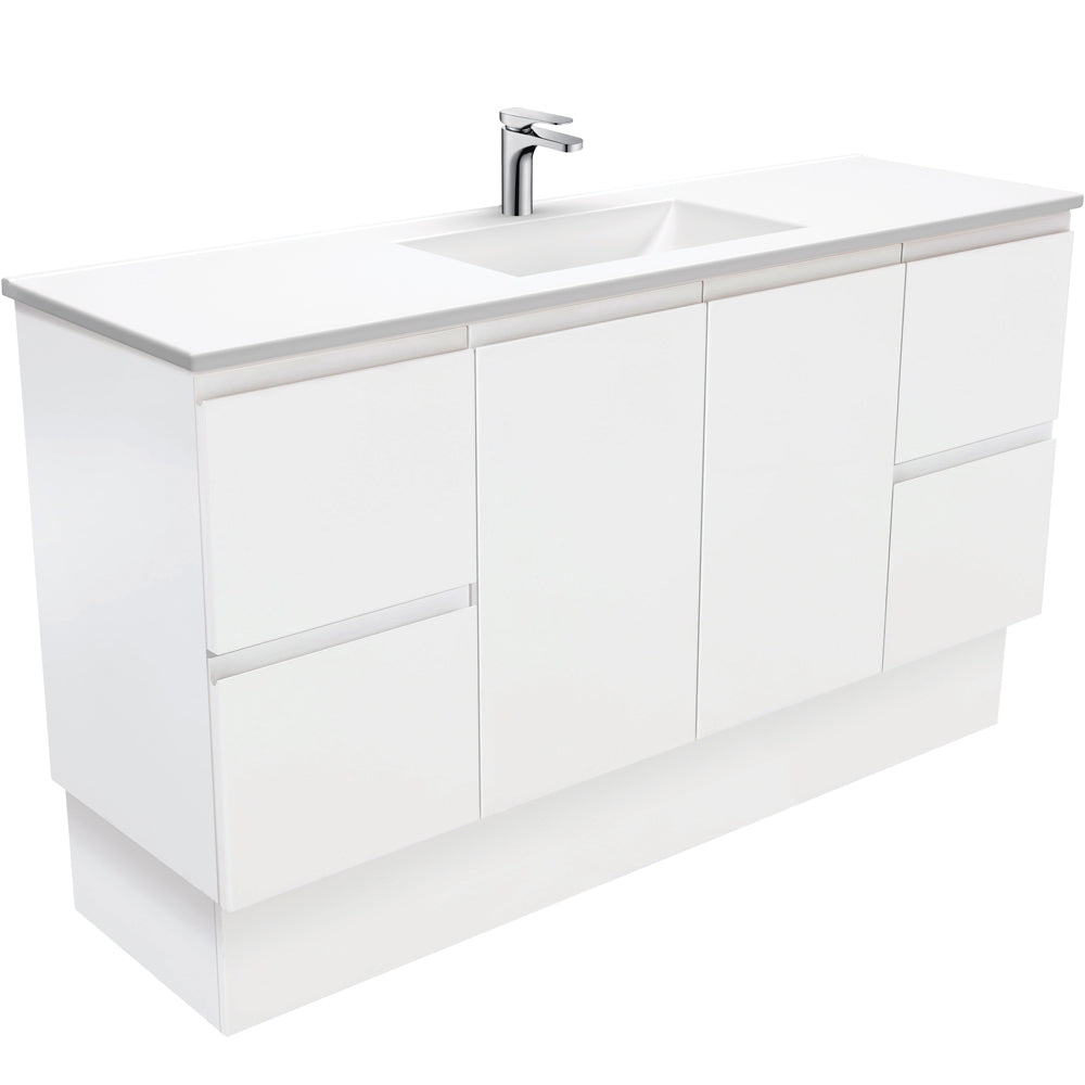 Vanessa Fingerpull Satin White 1500 Single Bowl Vanity On Kickboard