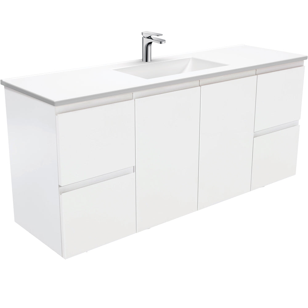 Vanessa Fingerpull Satin White 1500 Single Bowl Wall-Hung Vanity