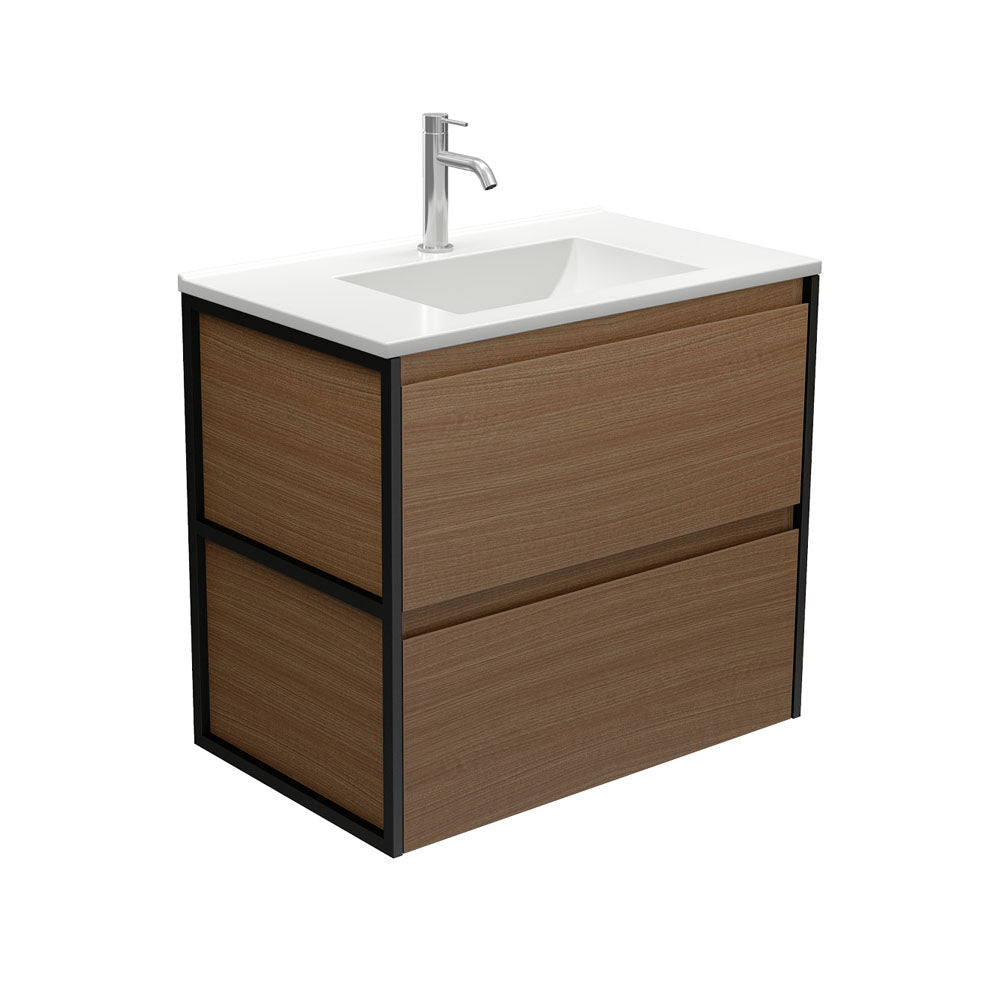 Vanessa Amato 750 Walnut Wall-Hung Vanity, Matte Black Frames