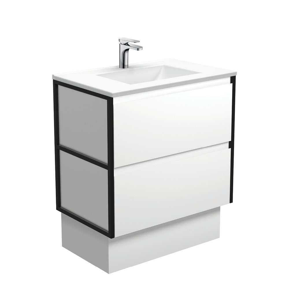 Vanessa Amato 750 Satin White Vanity On Kick, Matte Black Frames
