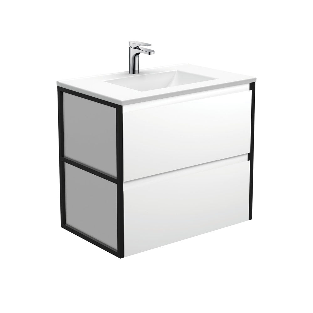 Vanessa Amato 750 Satin White Wall-Hung Vanity, Matte Black Frames