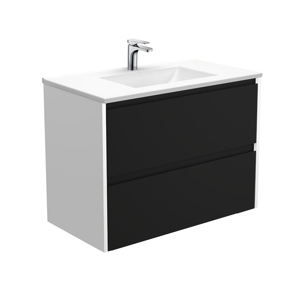 Vanessa Amato 900 Satin Black Wall-Hung Vanity, Satin White Panels
