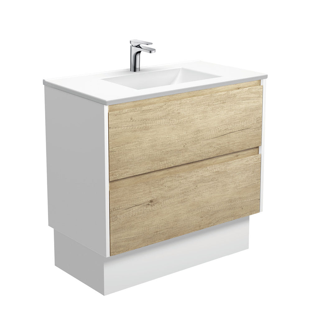 Vanessa Amato 900 Scandi Oak Vanity On Kick, Satin White Panels
