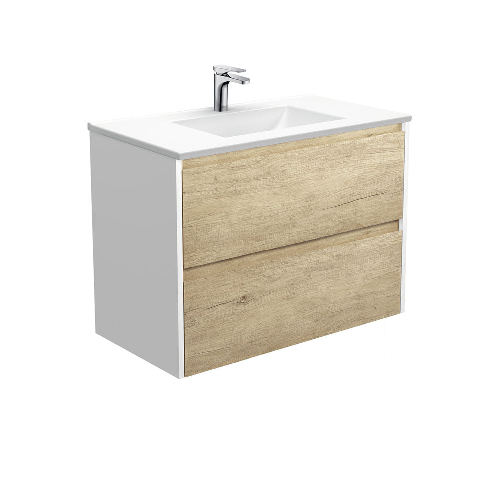 Vanessa Amato 900 Scandi Oak Wall-Hung Vanity, Satin White Panels