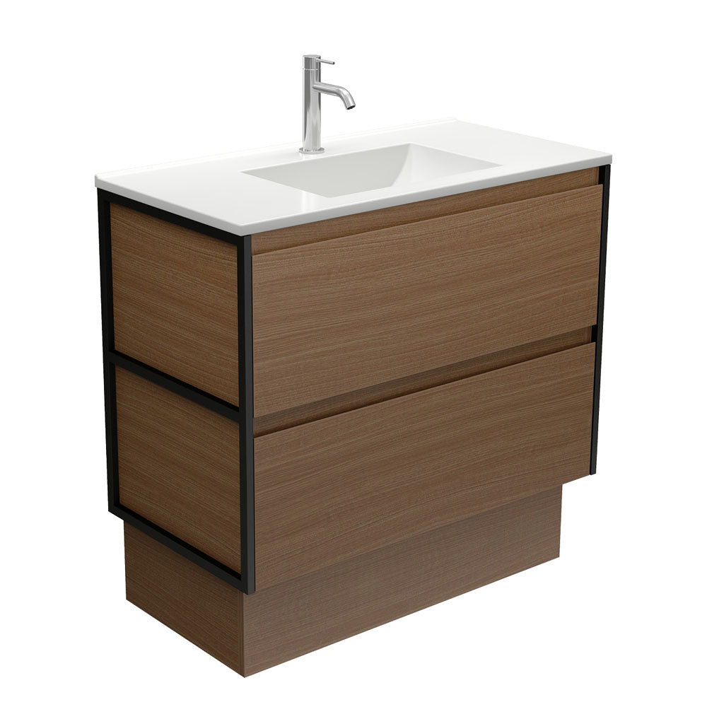 Vanessa Amato 900 Walnut Vanity On Kick, Matte Black Frames