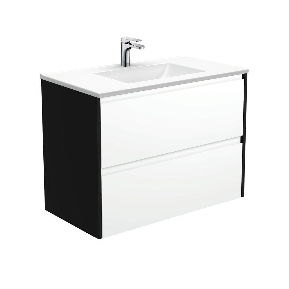Vanessa Amato 900 Satin White Wall-Hung Vanity, Satin Black Panels