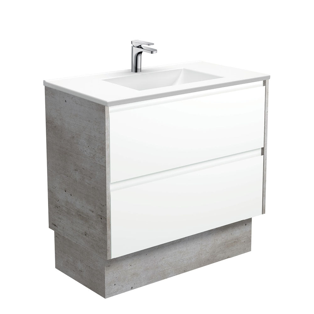 Vanessa Amato 900 Satin White Vanity On Kick, Industrial Panels