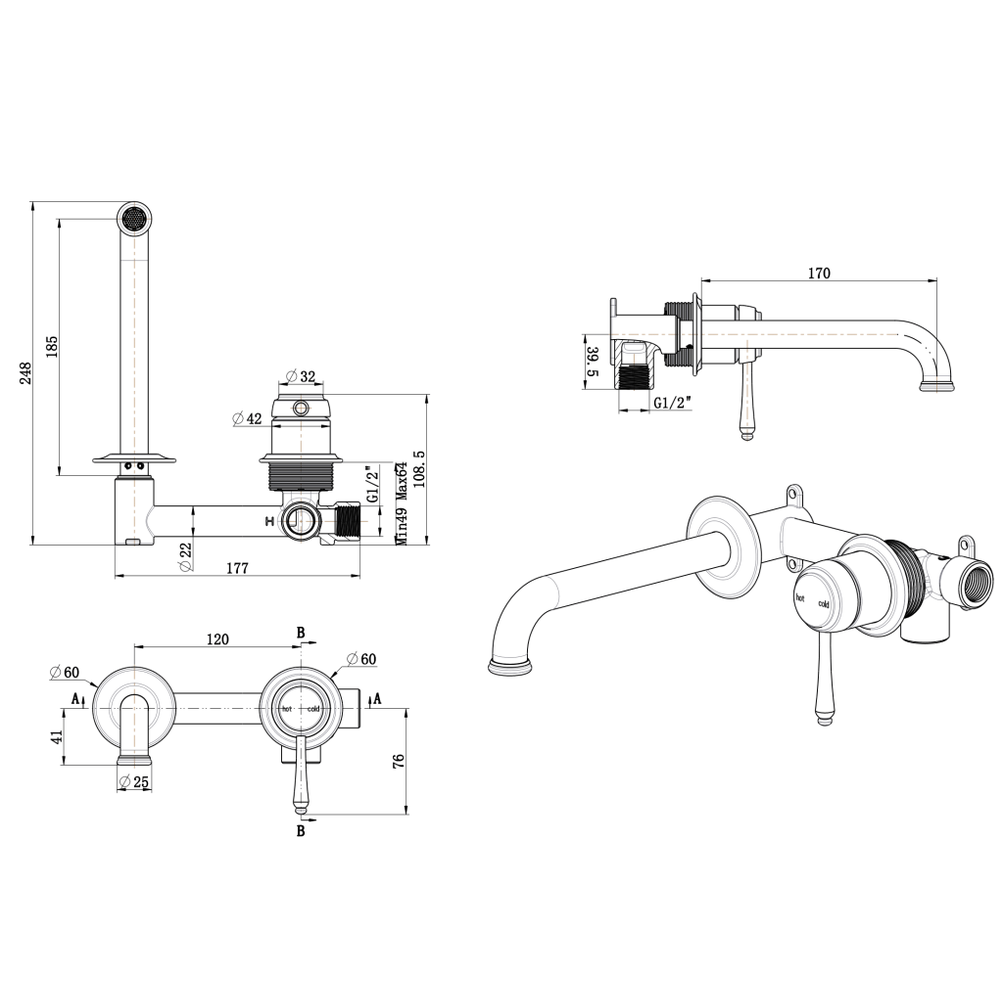 Mica Heritage Wall-Spout Combo - TRIM KIT ONLY