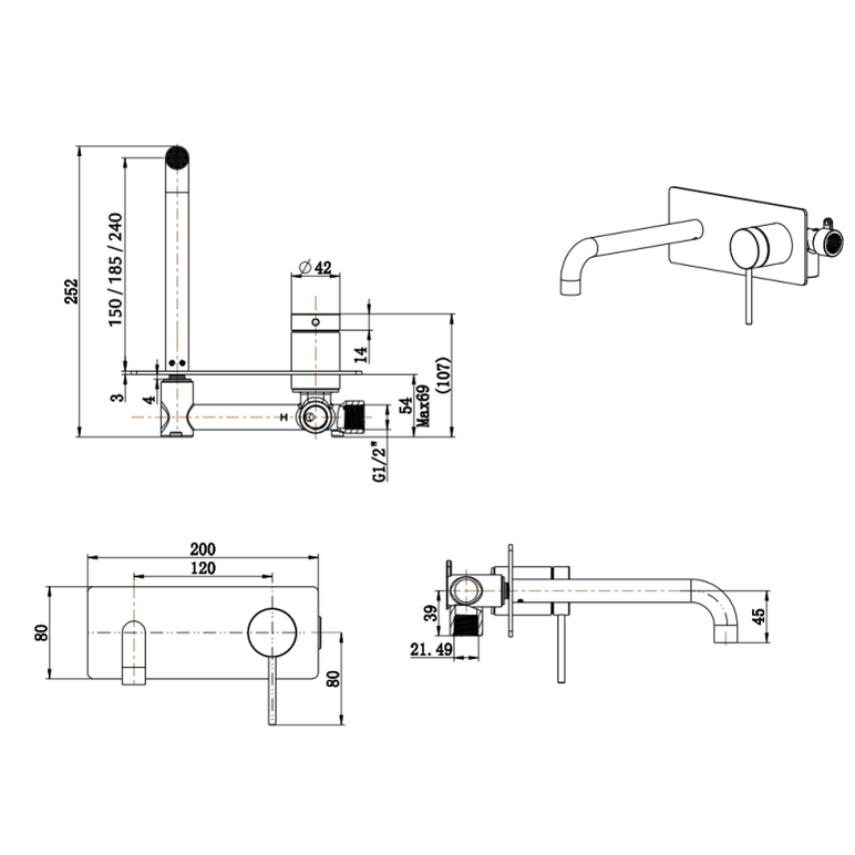 Mica Wall-Spout Combo - Curved Spout - 1P - TRIM KIT ONLY