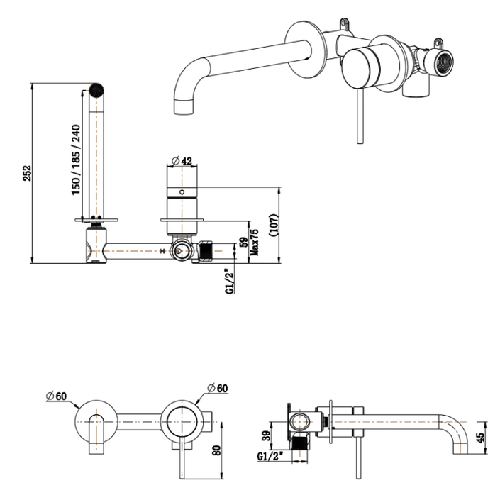 Mica Wall-Spout Combo - Curved Spout - 2P - TRIM KIT ONLY