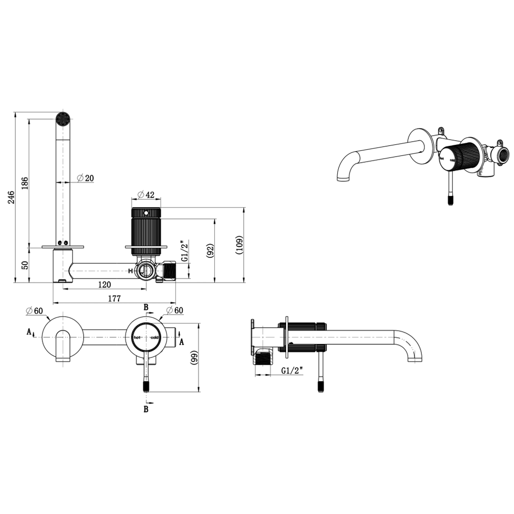 Mica Fluted Wall-Spout Combo