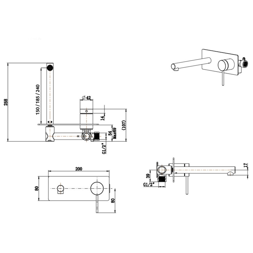 Mica Wall-Spout Combo - Straight Spout - 1P - TRIM KIT ONLY