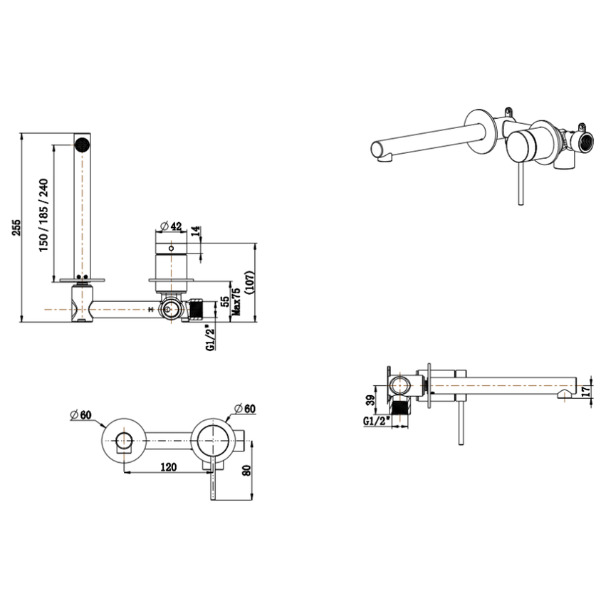 Mica Wall-Spout Combo - Straight Spout - 2P - TRIM KIT ONLY