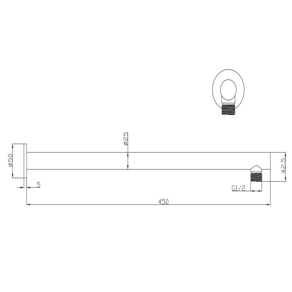 LVB Mica Wall Shower Arm - 450mm - Straight