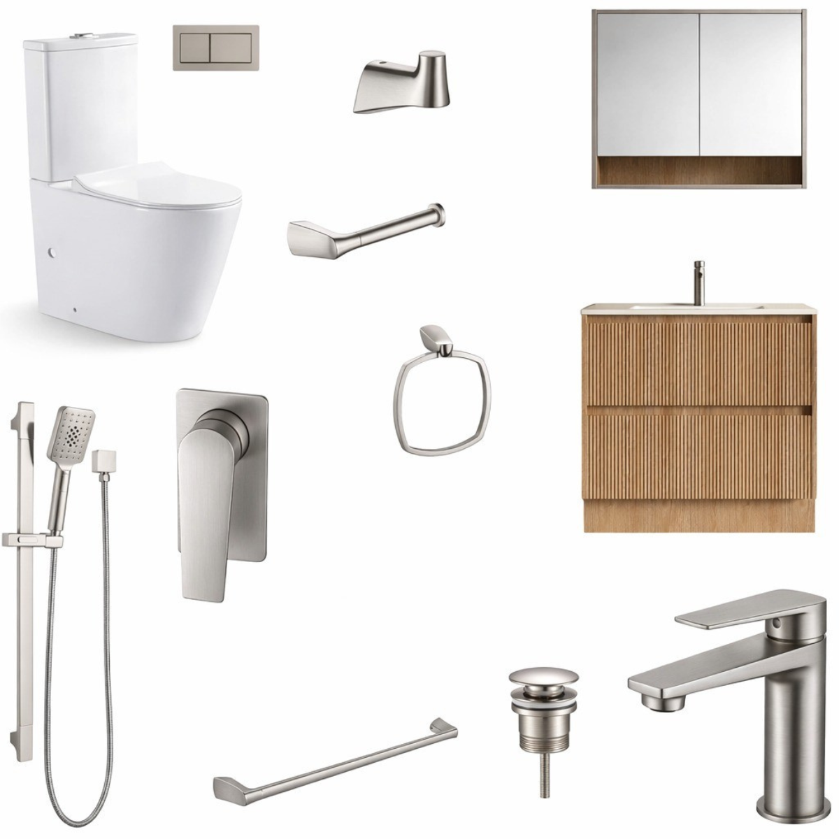 COMPLETE BATHROOM PACKAGE - EXON RANGE BRUSHED NICKEL WITH BONDI VANITY