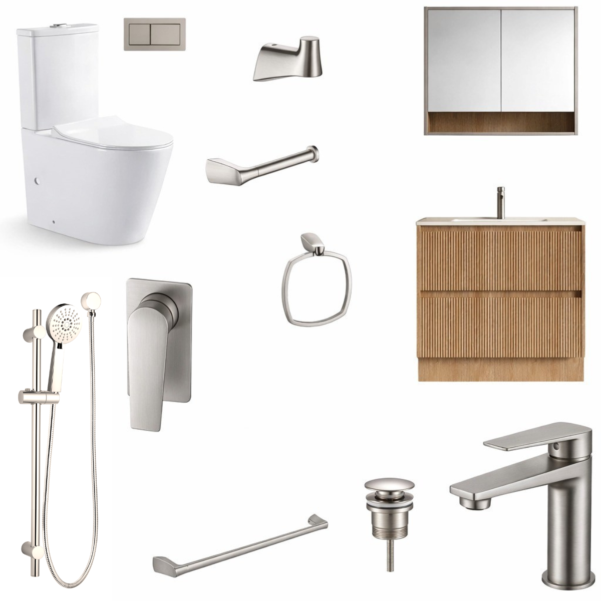 COMPLETE BATHROOM PACKAGE - EXON RANGE BRUSHED NICKEL WITH BONDI VANITY