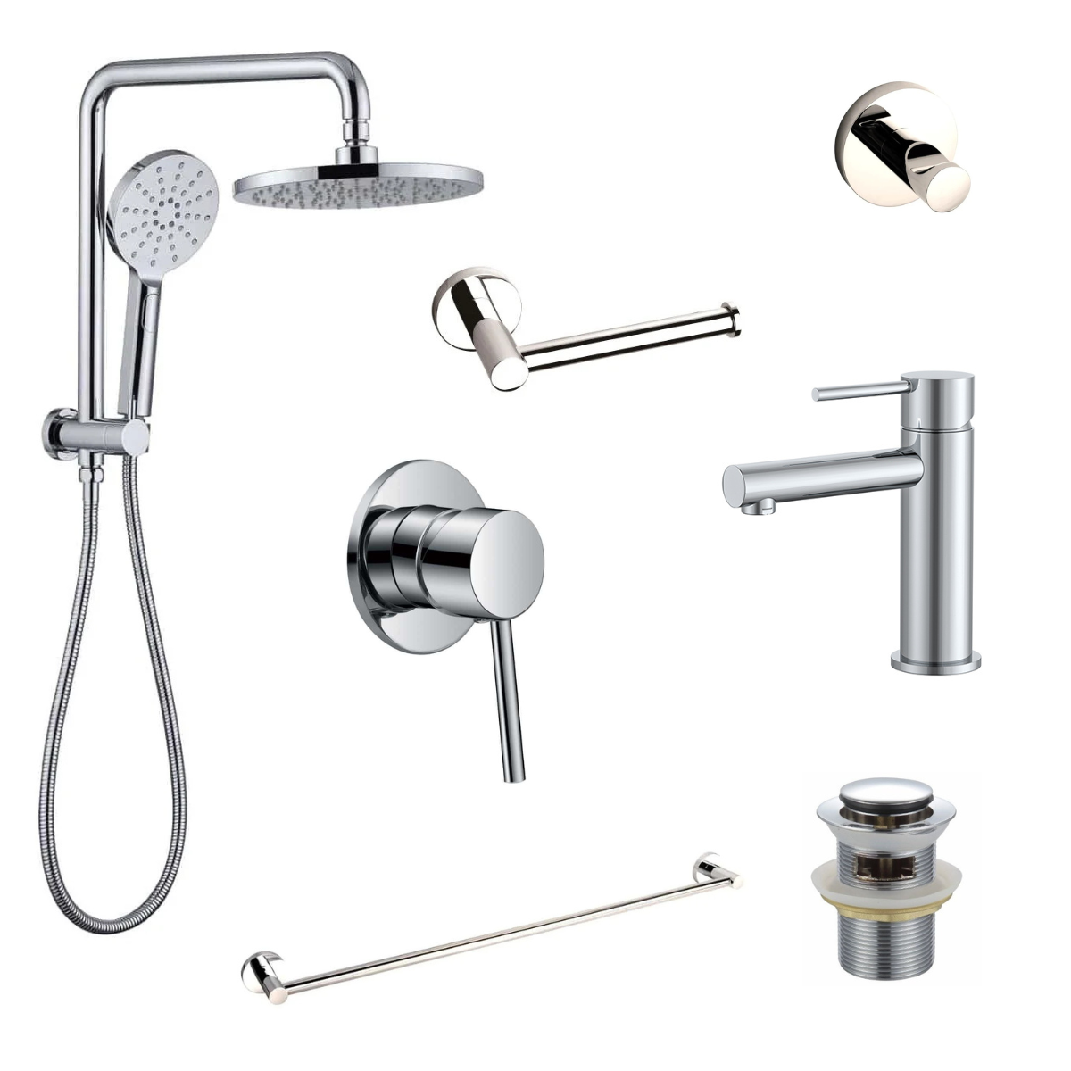 Zenmo Jess Chrome Essentials | 7-Piece Bathroom Package