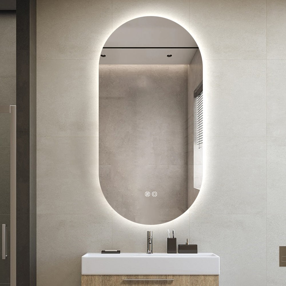Oval LED Mirror 90cm x 45cm Frameless Backlit Defogger Dimmable