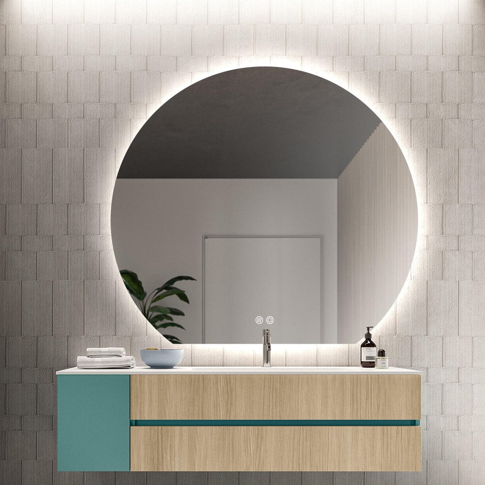 Modern Crescent Moon Wall LED Mirror 63cm x 70cm Backlit Frameless
