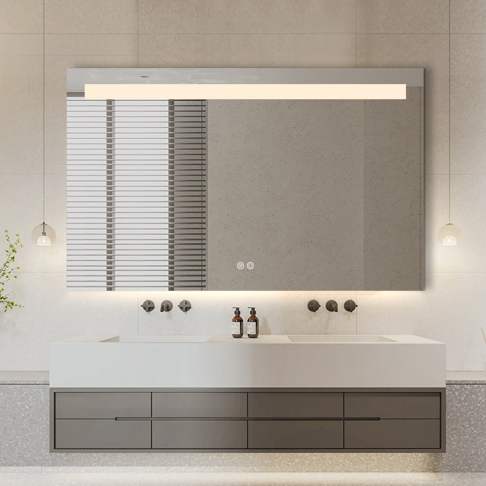 Rectangular LED Bathroom Mirror Frameless Frosted Frontlit Top Strip