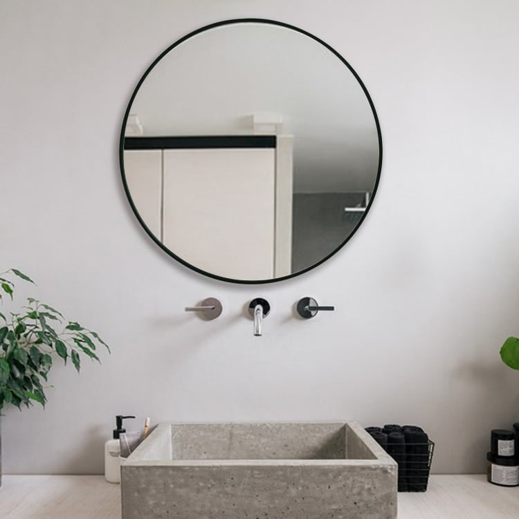 Modern Round Wall Mirror – 100 cm Aluminium Frame (Black or Rose Gold)
