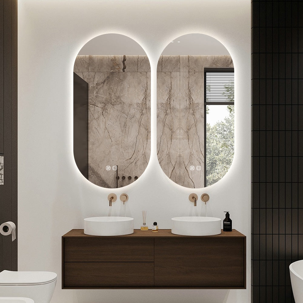 Oval LED Mirror 100cm x 50cm Frameless Backlit Defogger Dimmable
