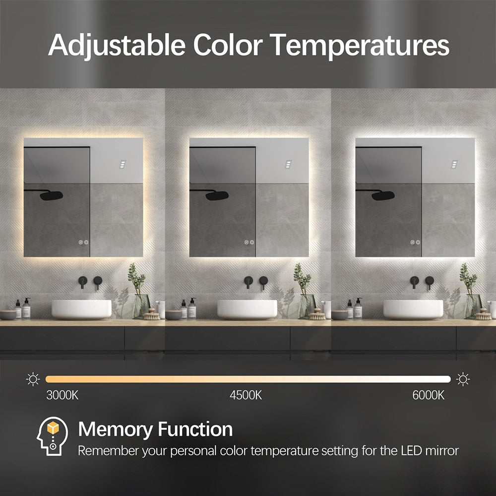 Square LED Bathroom Mirror 80cm x 80cm Frameless Backlit Straight Corner Dimmable