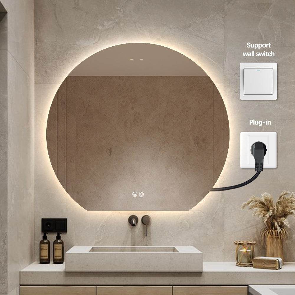 Modern Crescent Moon Wall LED Mirror 63cm x 70cm Backlit Frameless