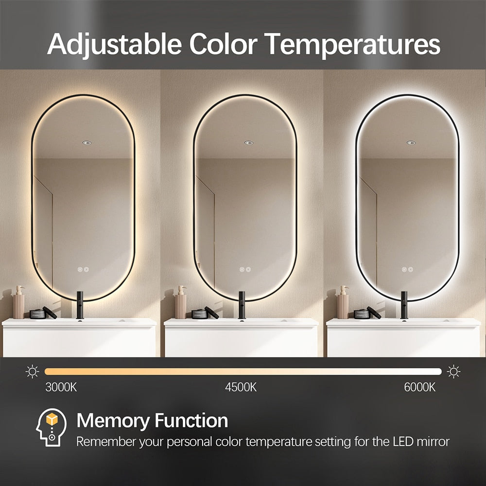 Oval LED Bathroom Mirror – Frontlit with Defogger & Dimmable
