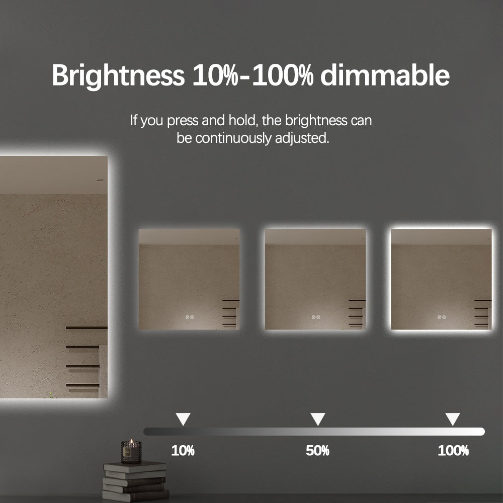 Square LED Bathroom Mirror 60cm x 60cm Frameless Backlit Straight Corner Dimmable