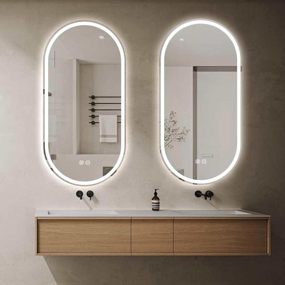 Oval LED Mirror Frameless Frosted Bathroom Mirror with Defogger & Dimmable 30mm LED Strip 90cm x 45cm