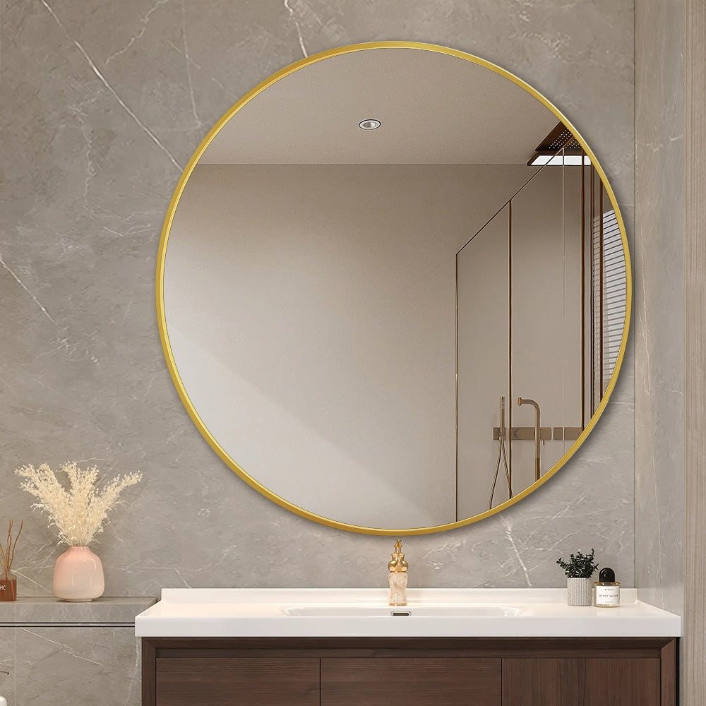 Modern Round Wall Mirror 100cm Rose Gold Aluminium Frame