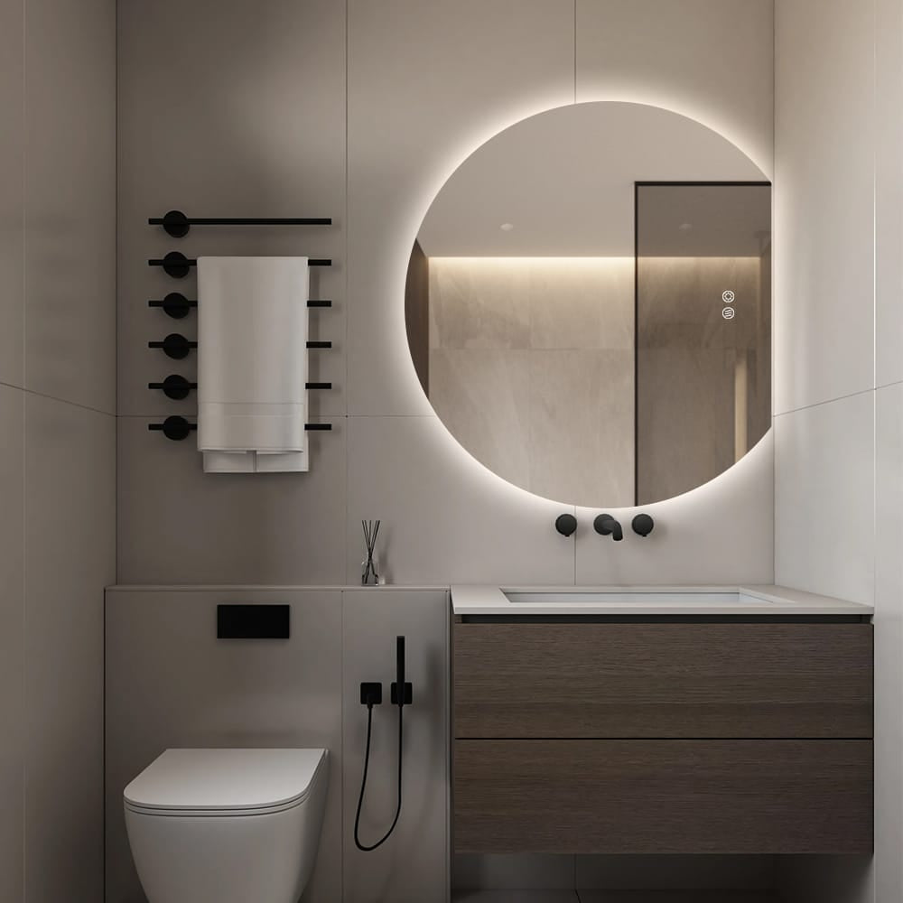 Modern Crescent Moon Wall LED Mirror 63cm x 70cm Backlit Frameless