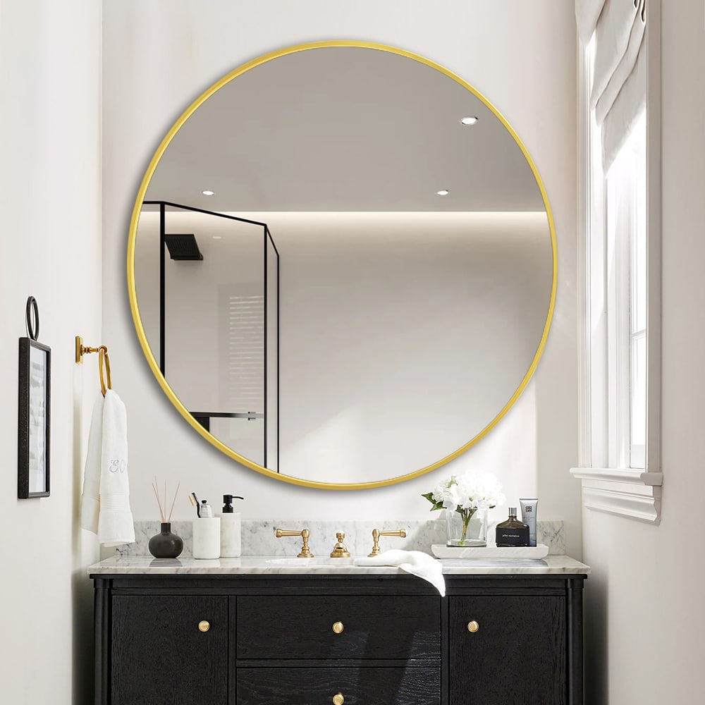 Modern Round Wall Mirror 100cm Rose Gold Aluminium Frame
