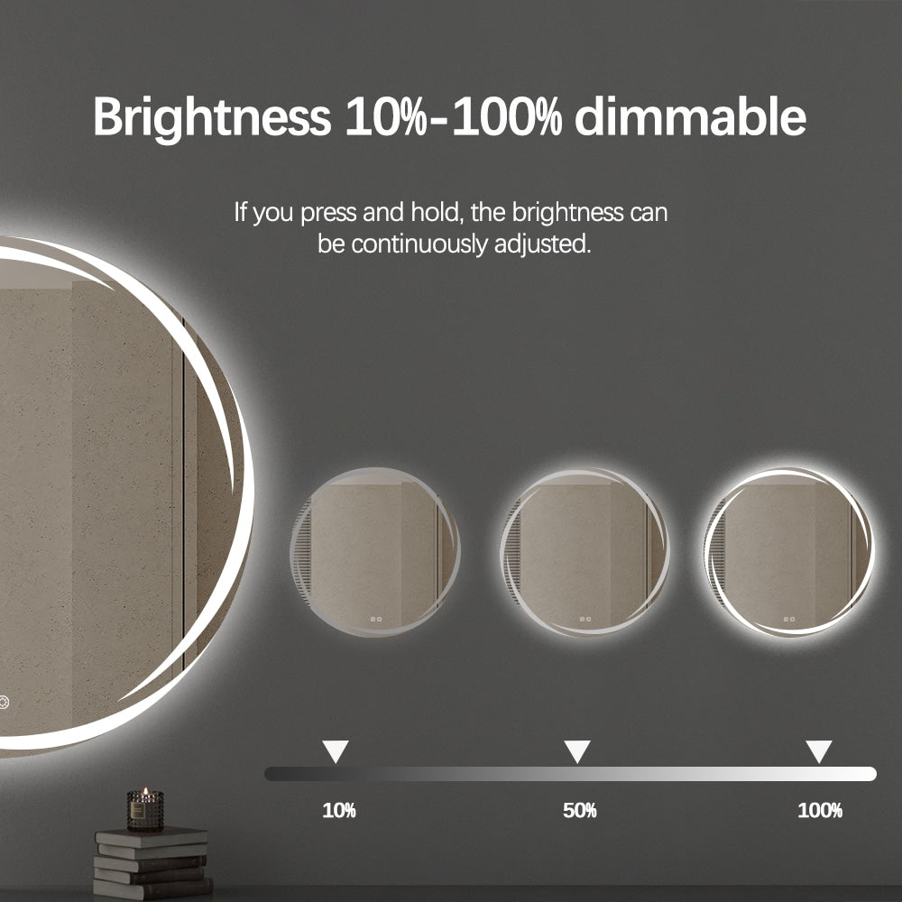 Round LED Bathroom Mirror 80cm Frameless Whirlwind Frosted Defogger Dimmable Vanity Wall Mirror